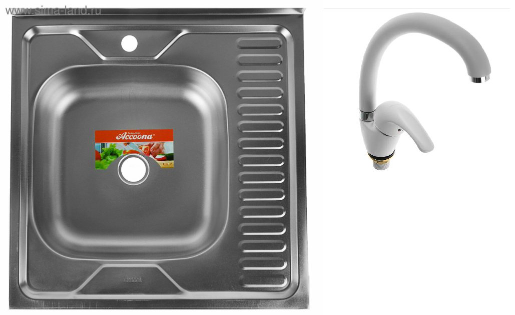 Кухонная мойка Accoona AD6060-4L накладная 60х60х16 см, нержавеющая сталь, тон алюминиум купить,NaN