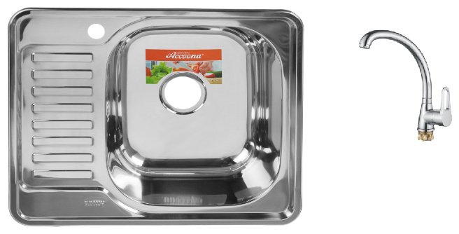 Кухонная мойка Accoona AB4858-R+LF84111 накладная 58х48х16.5 см, нержавеющая сталь, тон алюминиум купить,NaN