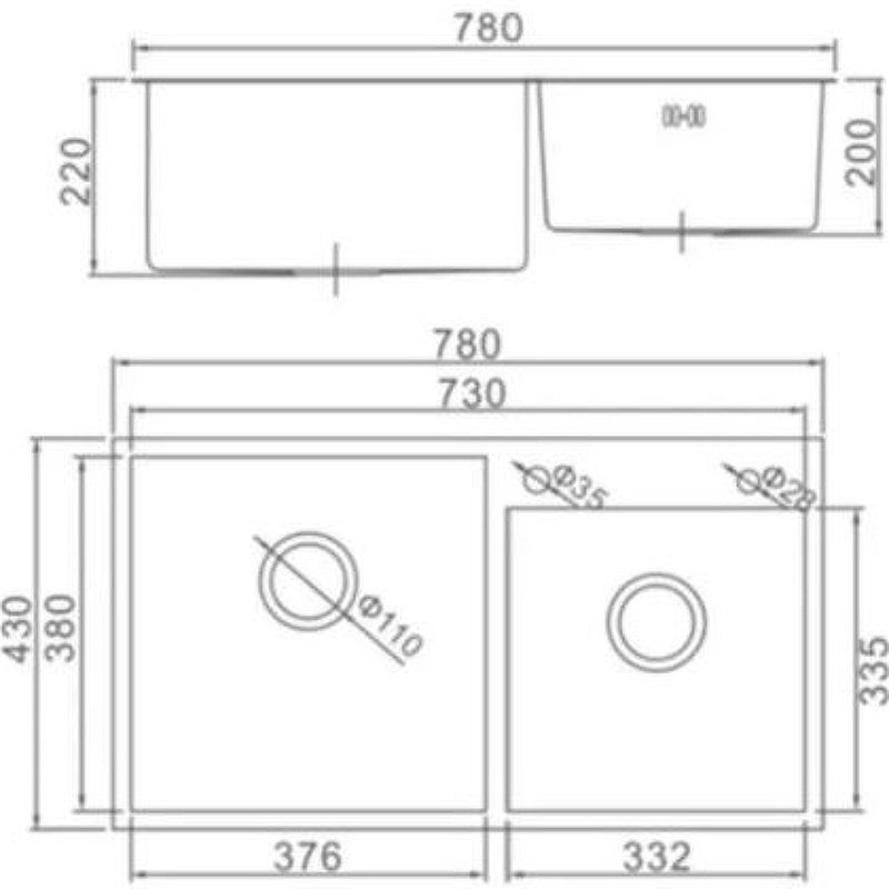 Кухонная мойка Aflorn AF97843W-D врезная 78х43х22 см, нержавеющая сталь, тон золотистый, сатин купить,NaN