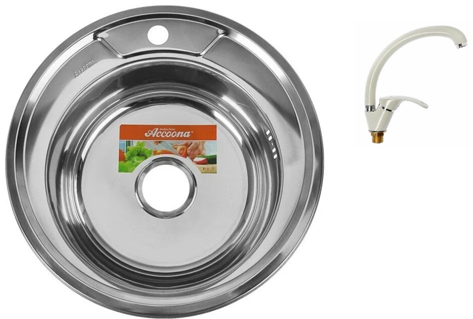 Кухонная мойка Accoona AB4949 врезная 49х49х16.5 см, нержавеющая сталь, тон алюминиум