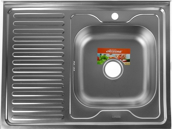 Кухонная мойка Accoona AB6080-R накладная 80х60х16.5 см, нержавеющая сталь, тон алюминиум купить,NaN