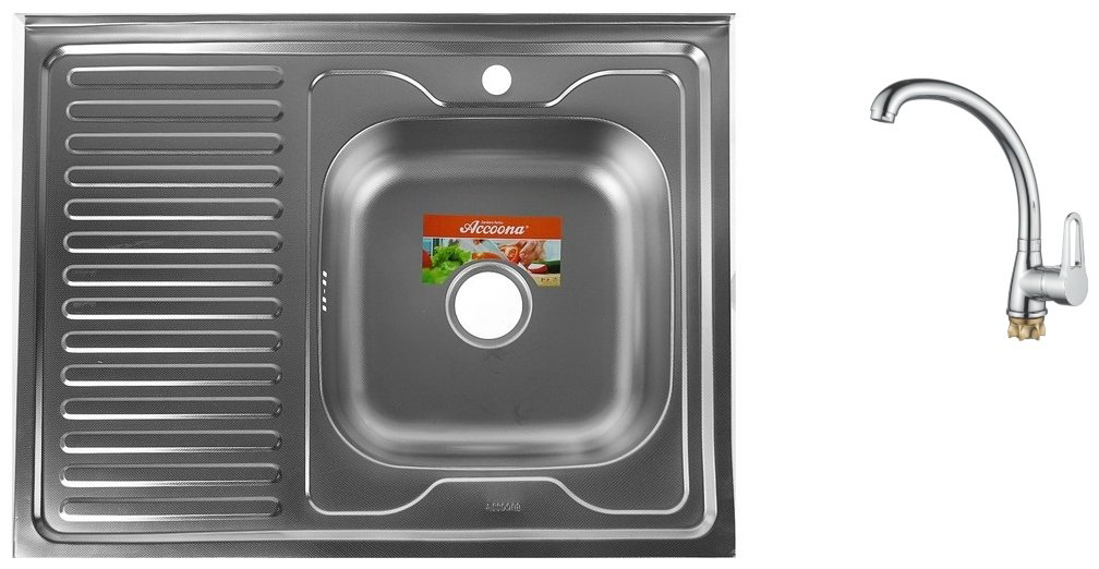 Кухонная мойка Accoona AB6080-R накладная 80х60х17 см, нержавеющая сталь, тон алюминиум купить,NaN