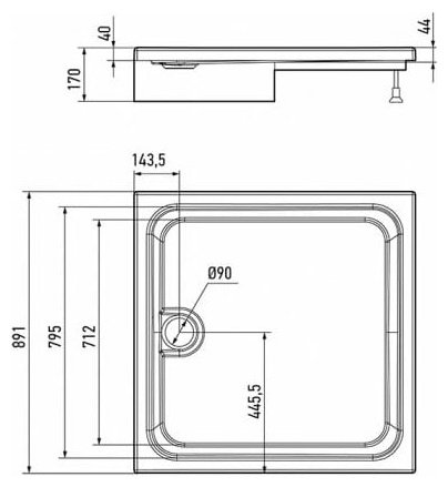 Душевой поддон Alex Baitler AB9017H-2 90x90 низкий купить,NaN