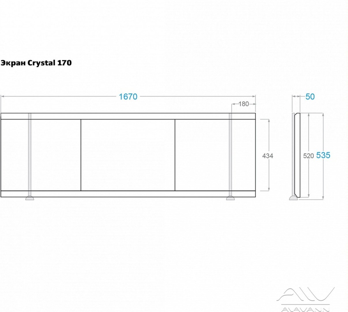 Экран под ванну Alavann 1,8 м МДФ Crystal купе 180x52 см без ножек купить,0