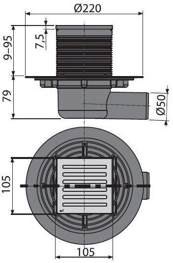 Alcadrain трап APV103 (105х105 см) - ForteMarket Alcadrain трап APV103 (105х105 см) купить,0