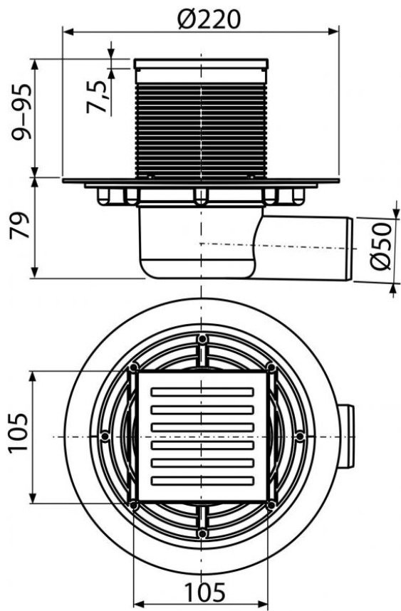 Alcadrain трап APV103 (105х105 см) - ForteMarket Alcadrain трап APV103 (105х105 см) купить,0