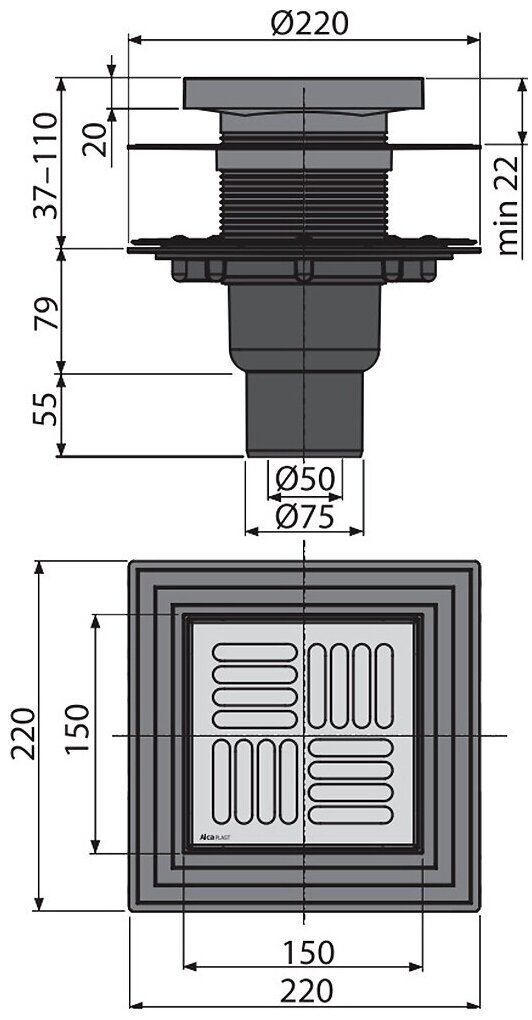 Alcadrain трап APV4444 (150х150 см) - ForteMarket Alcadrain трап APV4444 (150х150 см) купить,0