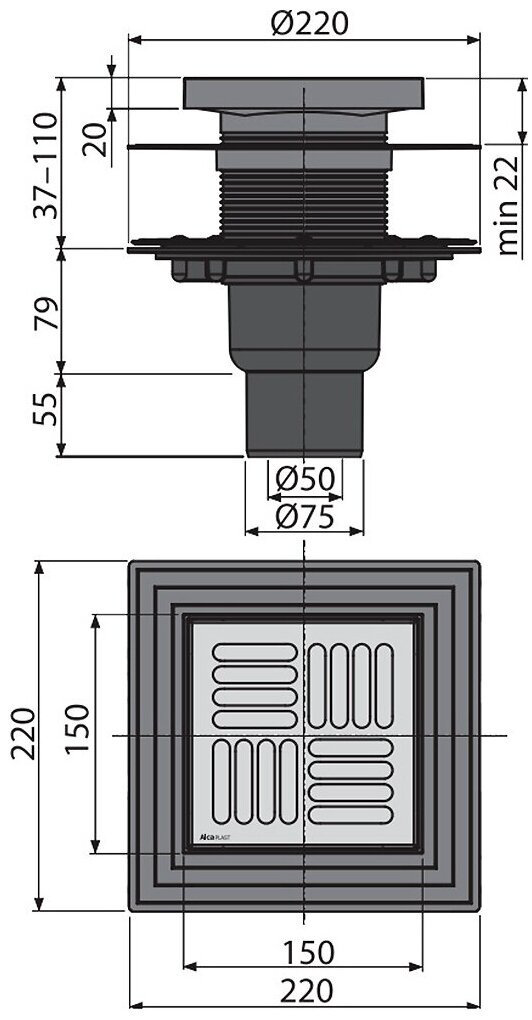 Alcadrain трап APV4444 (150х150 см) купить,55023