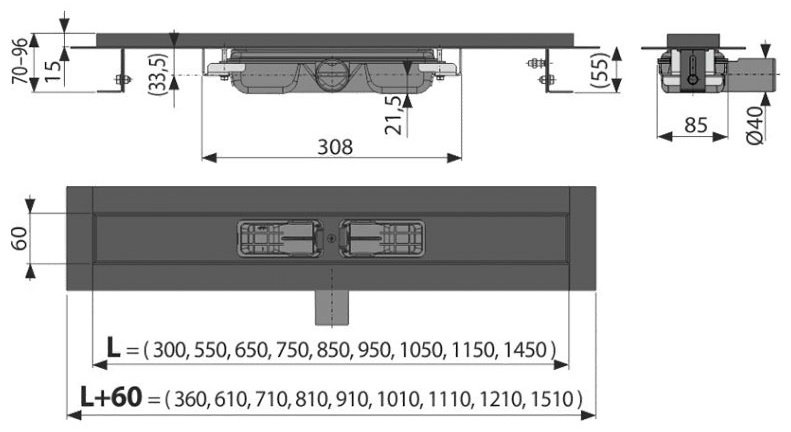 Alcaplast желоб сталь с полимерным покрытием, APZ101BLACK-850 черный 1 шт
