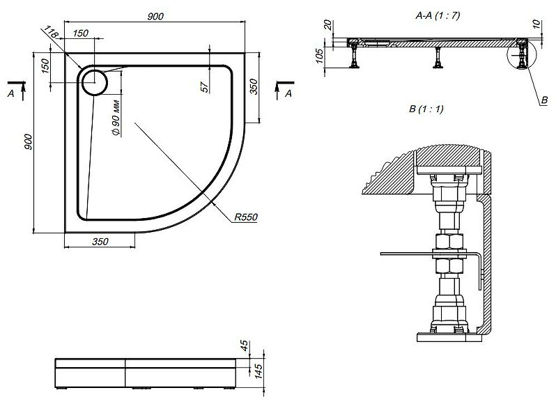Душевой поддон AM.PM W90T-401-090W 90x90 низкий купить,NaN