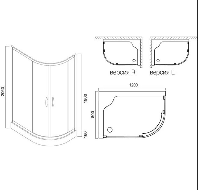 Душевое ограждение AM.PM двухстенное W53G-302U120MT64 BLISS L Twin Slide 120, 1200х2060 мм купить,0