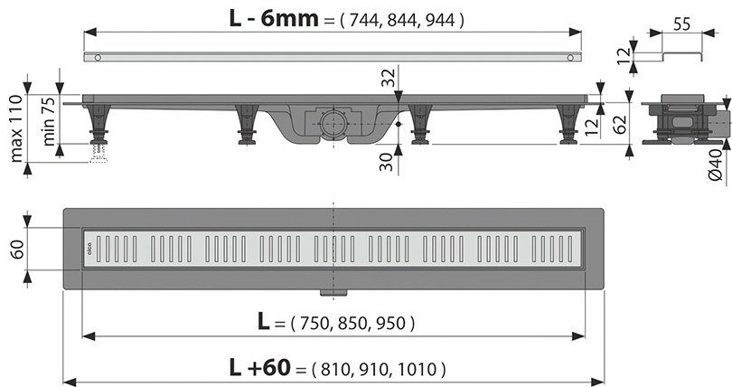 Alcaplast трап AG100401750 (6х75 см) - ForteMarket Alcaplast трап AG100401750 (6х75 см) купить,0