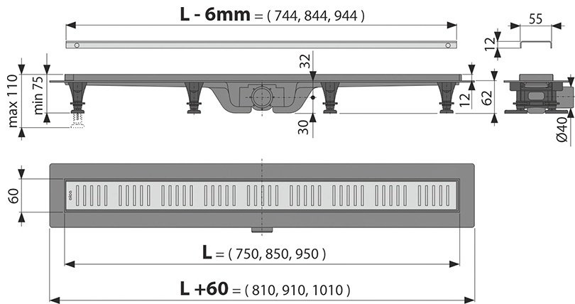 Alcaplast трап AG100401750 (6х75 см) купить,145168