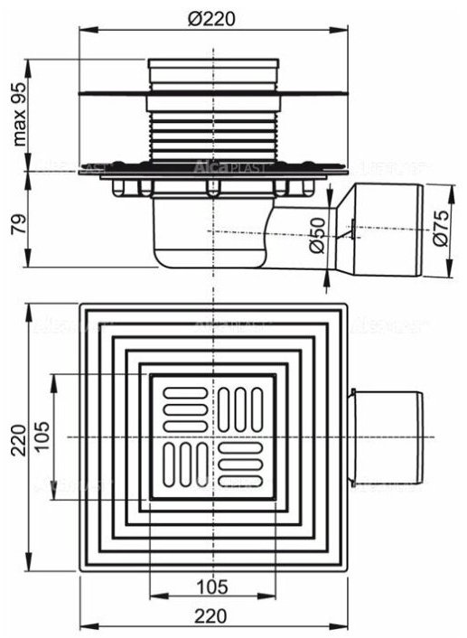 Alcaplast трап APV3 (15х15 см) купить,15700