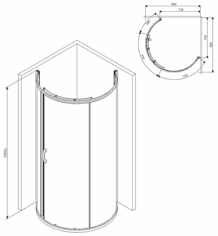 Душевое ограждение AM.PM двухстенное W83G-333-095CT, 950х1900 мм купить,NaN