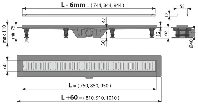 Alcaplast трап APZ10-750M (6 х 75 см) - ForteMarket Alcaplast трап APZ10-750M (6 х 75 см) купить,0
