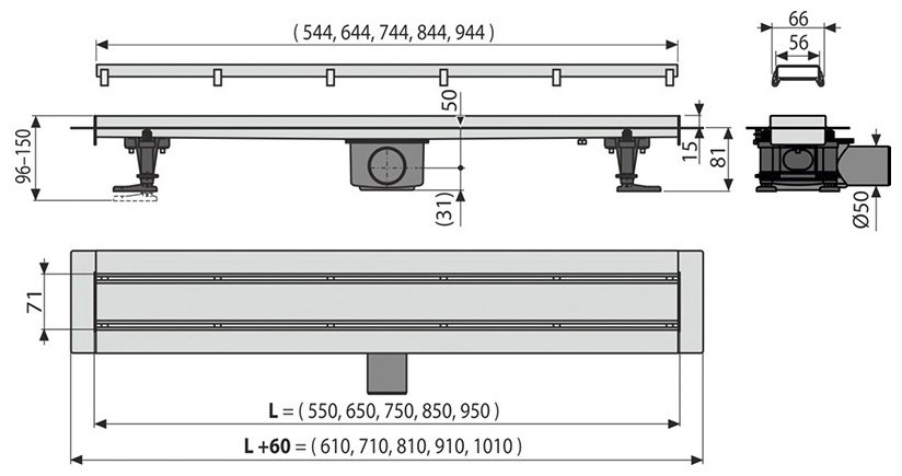 Alcaplast трап APZ13-DOUBLE9-550 (71х550 см)