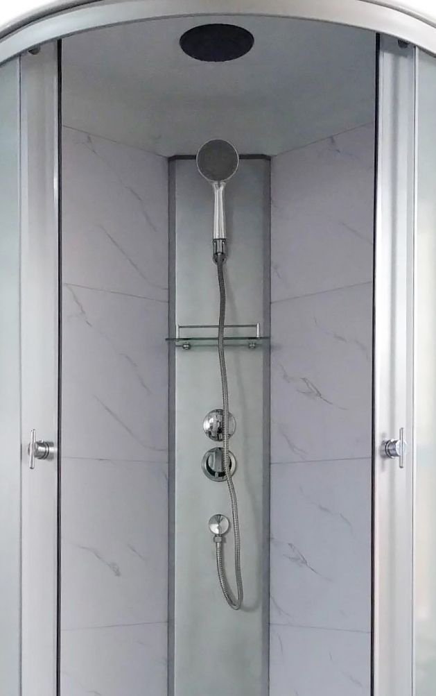 Душевая кабина Aquapulse 4002E fabric white marble (220х90 см), высокий поддон