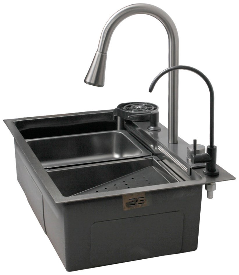 Кухонная мойка Calypso CS7546H-9 накладная 75х46х22 см, нержавеющая сталь, тон серый