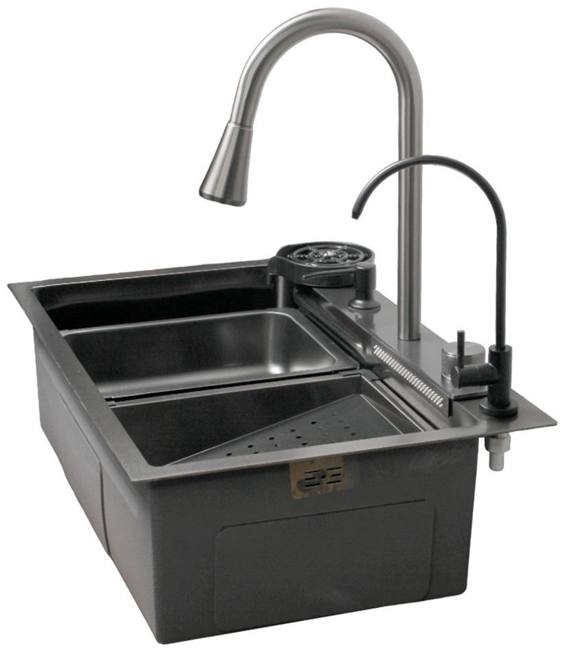 Кухонная мойка Calypso CS7546H-9 накладная 75х46х22 см, нержавеющая сталь, тон серый купить,NaN