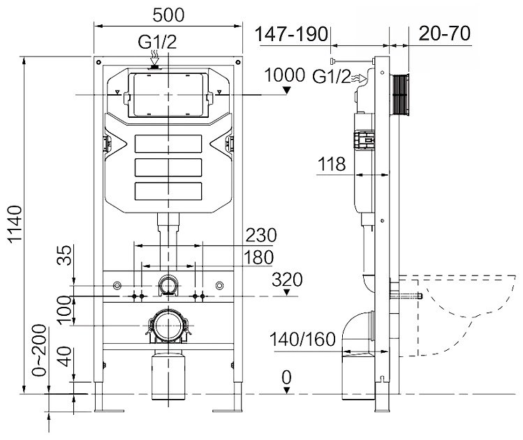 Унитаз Ceramicanova CN3001_1001M_1000 с инсталляцией белый