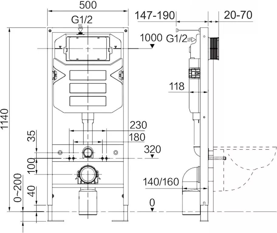 Унитаз Ceramicanova CN3007_1001B_1000 с инсталляцией белый