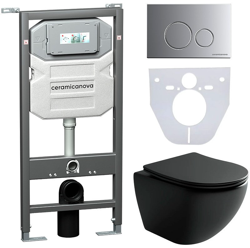 Унитаз Ceramicanova CN4002MB_1001M_1000 с инсталляцией черный купить,683500