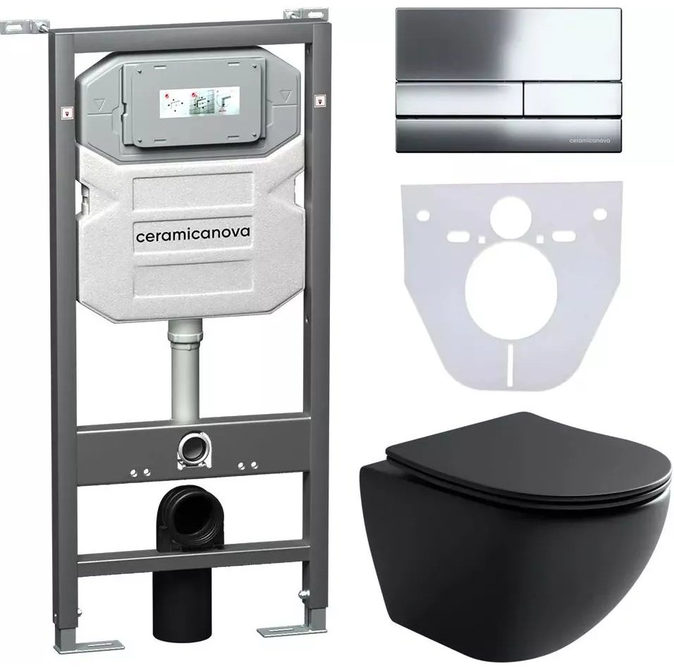 Унитаз Ceramicanova CN4002MB_1002CH_1000 с инсталляцией черный купить,683500