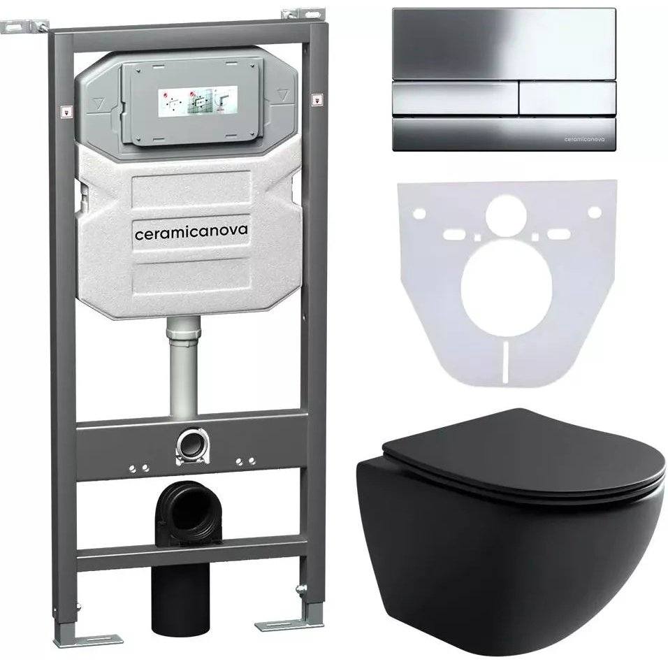 Унитаз Ceramicanova CN4002MB_1002CH_1000 с инсталляцией черный купить,683500