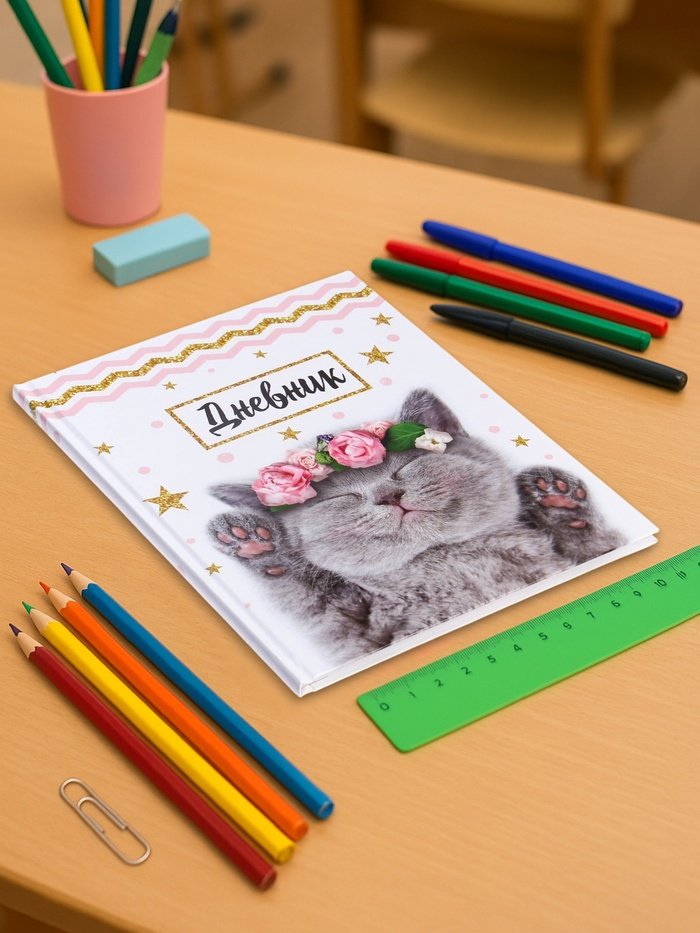 Дневник школьный Calligrata Котенок с розами ДС-2989489, 40 л купить,NaN