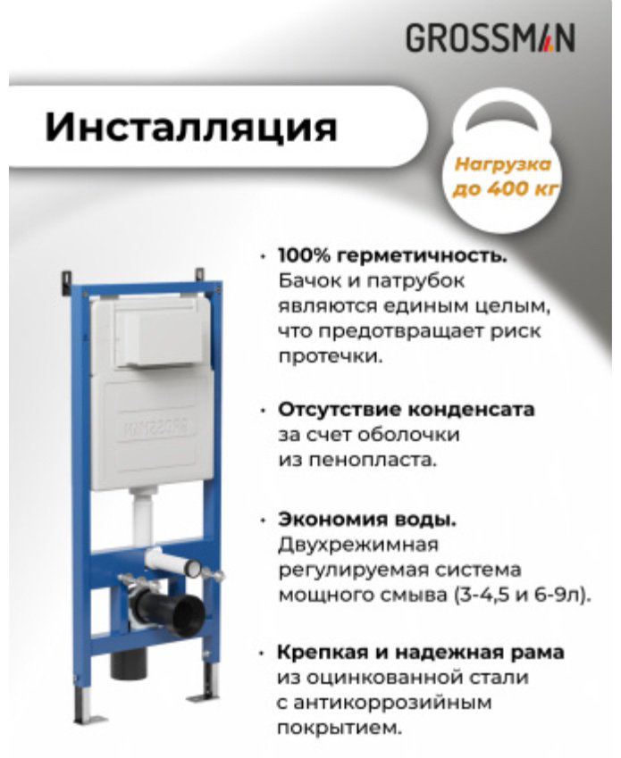 Унитаз Grossman 42742 с инсталляцией белый купить,236014