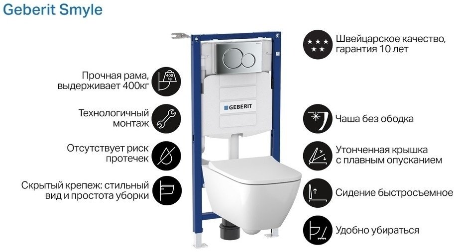 Унитаз Geberit 500.300.21.S с инсталляцией белый