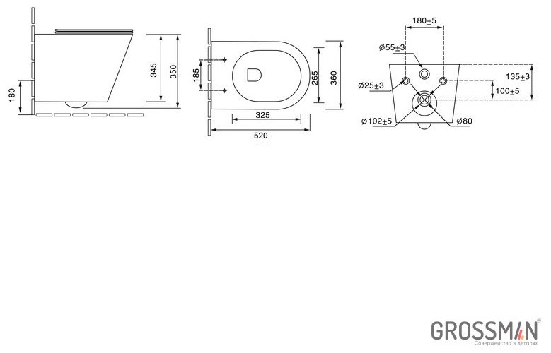 Grossman унитаз с инсталляцией GR-4478BMS, санфаянс купить,NaN