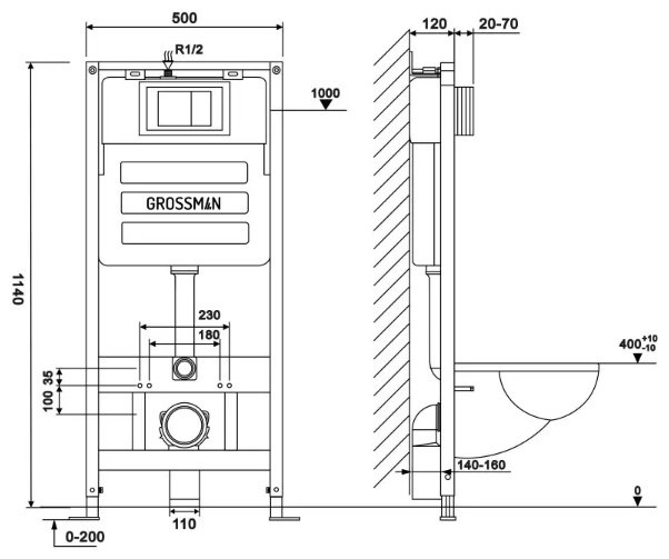 Grossman унитаз с инсталляцией GR-4478BMS, санфаянс купить,NaN