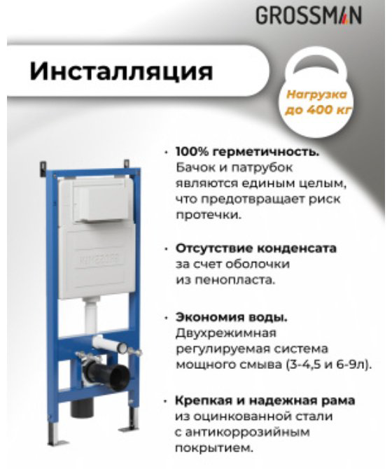 Унитаз Grossman 97.4455BMSQ.05.21M с инсталляцией черный купить,NaN