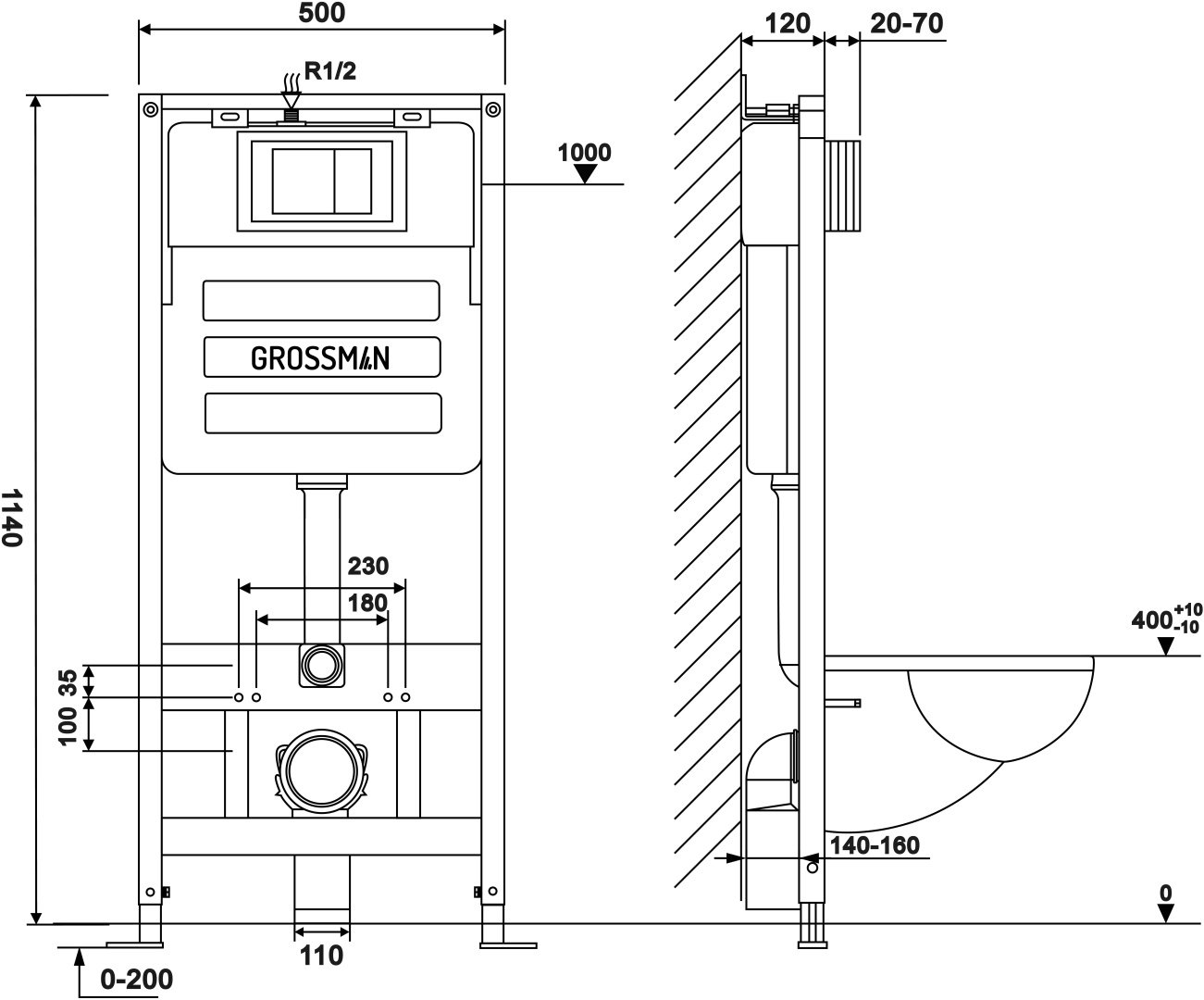 Grossman унитаз с инсталляцией GR-4477BMSQ, санфаянс купить,0