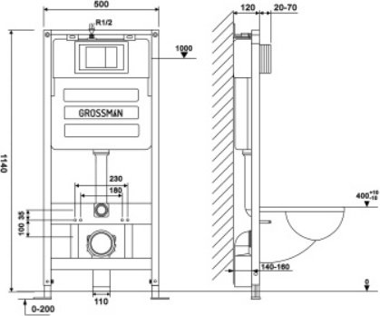 Унитаз Grossman 97.4477SQ.04.21M с инсталляцией белый купить,NaN