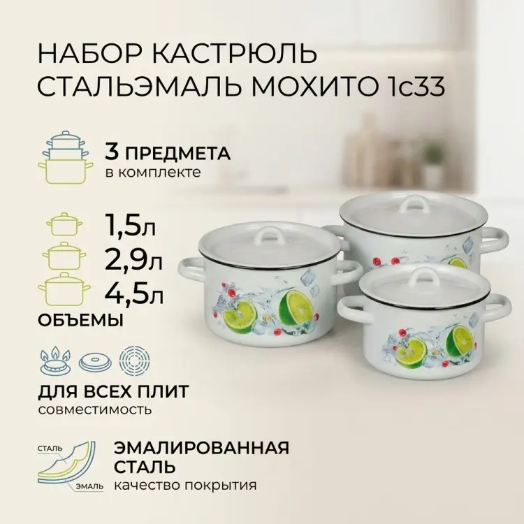 Набор кастрюль СтальЭмаль 3 в 1 купить,NaN