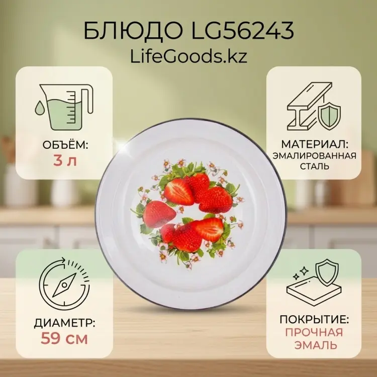 Блюдо LifeGoods.kz 59х59 см, сталь, эмаль, 1 шт купить,NaN