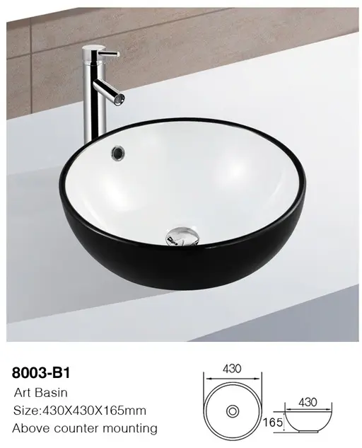 Раковина ALROSSA 8003-B1 накладная круглая 43х43 см, фаянс