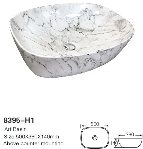 Раковина ALROSSA 8395-H1 накладная нестандартная 50х38 см, керамика