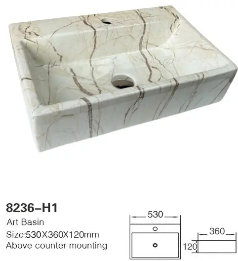 Раковина ALROSSA 8239-H1 накладная прямоугольная 53х36 см, керамика купить,NaN