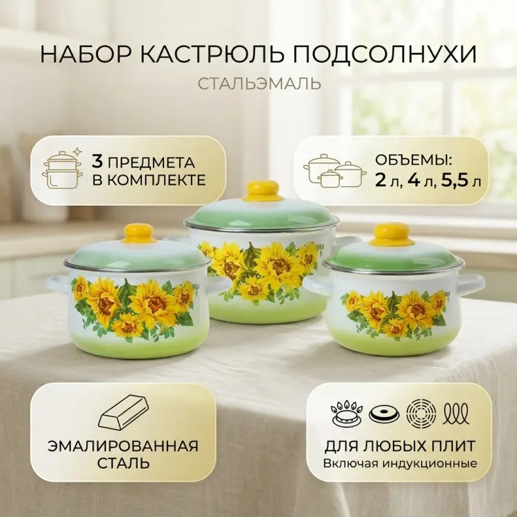 Набор кастрюль СтальЭмаль 3 в 1 купить,NaN