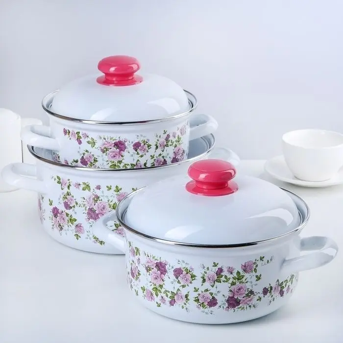 Лысьвенские эмали набор кастрюль Китайская роза сталь, эмаль 3 в 1 - ForteMarket Лысьвенские эмали набор кастрюль Китайская роза сталь, эмаль 3 в 1 купить,NaN