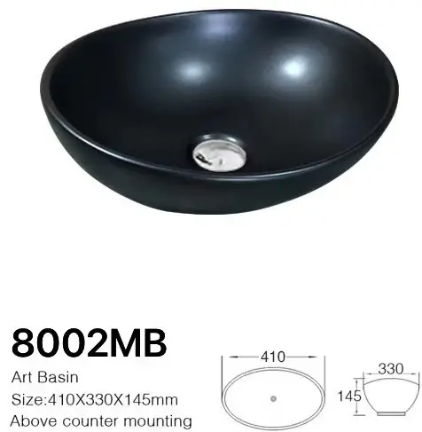 Раковина ALROSSA 8002MB накладная овальная 41х33 см, керамика