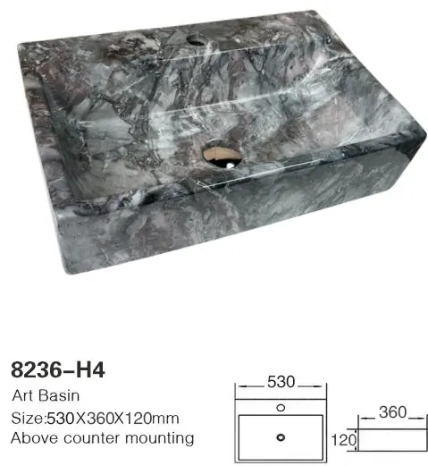 Раковина ALROSSA 8239-H4 накладная прямоугольная 53х36 см, керамика