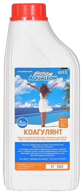 Химия для бассейна Aqualeon Коагулянт жидкость 1.1 кг, 1 л купить,NaN