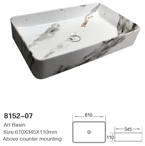 Раковина ALROSSA 8152-07 накладная прямоугольная 61х34.50 см, фаянс