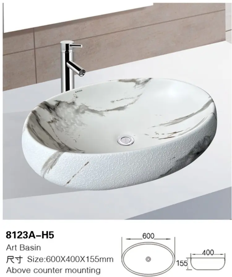 Раковина ALROSSA 8123A-H5 накладная овальная 60х40 см, керамика