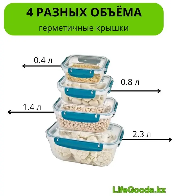 LifeGoods.kz набор контейнеров LG49778 4 шт, пластик купить,NaN